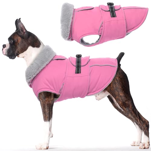 Lelepet Hundemantel Winterweste Reflektierende Fleece Hundejacke für Mittelgroße Hunde Wasserdicht Hundejacke Wintermantel Warme Winterjacke mit Verstellbarer Schnalle, Rosa M von LeLePet