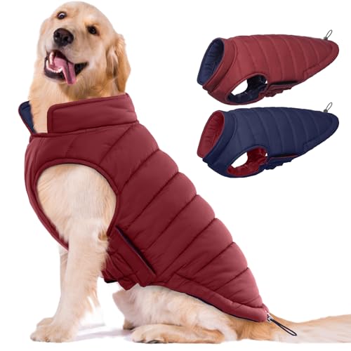 Lelepet Hunde-Pufferjacke, wendbar, warmer Hunde-Wintermantel, winddicht, leicht, für kaltes Wetter, Größe XL, Hundemantel mit Klettverschluss für große Hunde von LeLePet