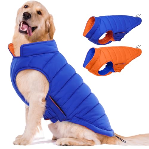 Lelepet Hundemantel, wendbar, warmer Hunde-Wintermantel, Hundepufferjacke, gepolsterte Weste, winddicht, weich, Winterweste, großer Hundemantel mit Klettverschluss für große Hunde, Französische von LeLePet