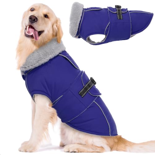 Lelepet Hundemantel Winterweste Reflektierende Fleece Hundejacke für Extra Große Hunde Wasserdicht Hundejacke Wintermantel Warme Winterjacke mit Verstellbarer Schnalle, Blau 3XL von LeLePet