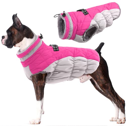 Lelepet Warmer Wintermantel für Hunde, kaltes Wetter, winddicht, reflektierend, Rollkragen-Fleece, Hundejacke mit Geschirr, dicke Hunde-Fleeceweste, Größe XL, Hundemäntel für kleine, mittelgroße und von LeLePet