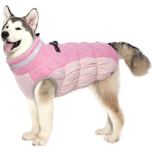 Lelepet Warmer Wintermantel für Hunde, kaltes Wetter, winddicht, reflektierend, Rollkragen-Fleece, Hundejacke mit Geschirr, dicke Hunde-Fleeceweste, XXXL, Hundemantel für kleine, mittelgroße und große von LeLePet