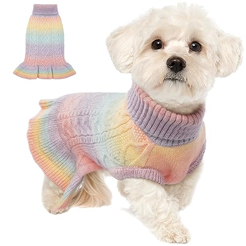 Lelepet Weihnachten Hundepullover, Winter Warm Hundepulli Sweater für Kleine Hunde, Weich Hundemantel Jacke Winterpullover, Rollragen Stickwolle Katzenpullover Haustier Winterkleidung, Rosa S von LeLePet