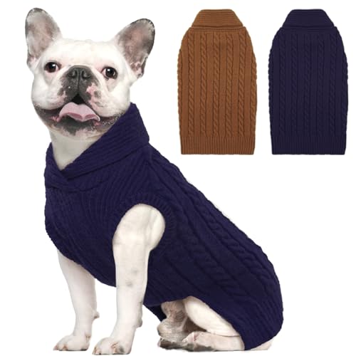 Lelepet Winter Hundepullover, Warm Weihnachtspullover für Mittelgroße Hunde, Hundepulli Stricken mit Revers Pullover Haustier Sweater, Weihnachten Hundemantel Kaltes Wetter Bekleidung, Marineblau M von LeLePet