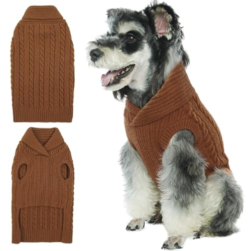 Lelepet Winter Hundepullover, Weich Warm Weihnachtspullover für Kleine Hunde, Hundepulli Stricken mit Revers Pullover Haustier Sweater, Weihnachten Hundemantel Kaltes Wetter Bekleidung, Braun S von LeLePet