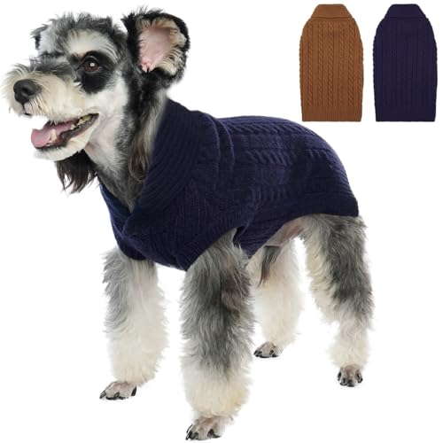 Lelepet Winter Hundepullover, Weich Warm Weihnachtspullover für Kleine Hunde, Hundepulli Stricken mit Revers Pullover Haustier Sweater, Weihnachten Hundemantel Kaltes Wetter Bekleidung, Marineblau S von LeLePet