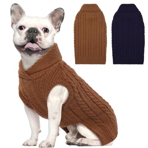 Lelepet Winter Hundepullover, Weich Warm Weihnachtspullover für Mittelgroße Hunde, Hundepulli Stricken mit Revers Pullover Haustier Sweater, Weihnachten Hundemantel Kaltes Wetter Bekleidung, Braun M von LeLePet