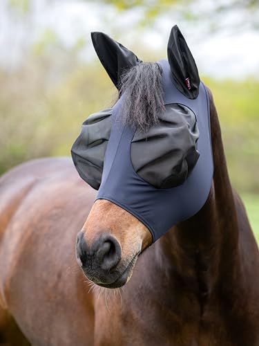 LeMieux Insektenschutz Halbmaske - Fliegenmaske - UV-Schutz - Pull On - Atmungsaktiv - Navy - Medium von LeMieux