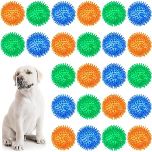 Quietschendes Hundespielzeug, 6,4 cm, stachelige Hundebälle, stacheliges Kauspielzeug, Hundespielzeug, Bälle für kleine und mittelgroße Hunde, aggressive Kauer, saubere Zähne und Training, Blau, Grün von LePvo