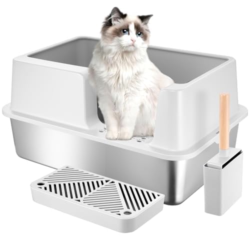 LeadGoods Große Edelstahl Katzenklo,XXL Offene Edelstahl Katzentoilette, 60*40*29CM, Katzenklo Groß, Geschlossenes Design mit hohen Wandkanten, Antihaftbeschichtet Auslaufsicher und leicht zu reinigen von LeadGoods