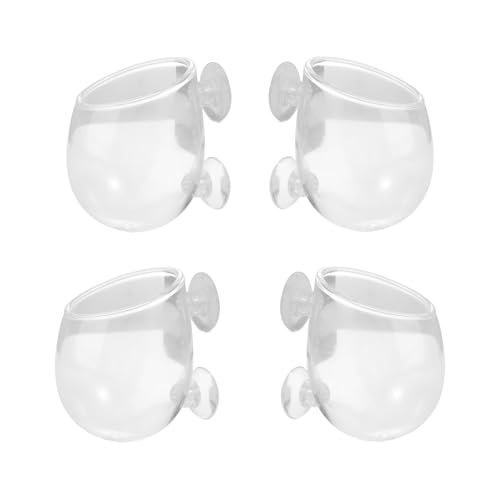 Leadigol 4 x Wasserpflanzen-Becher, Wassergras, transparent, Pflanzenglasbecher, Topf, Glaszylinderbecher mit Saugnäpfen von Leadigol