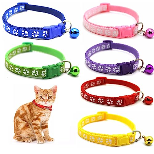 Leadigol Katzenhalsbänder mit Glocke für Katzen, verstellbar, sicheres Kätzchenhalsband, Nylon, mit Schnellverschluss, 6 Stück von Leadigol