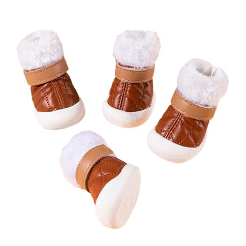 4Pcs Pet Schuhe Einstellbare Kontrastfarbe Winddicht Verschluss Band Design Halten Warm Plüsch Kleine Hund Winter Verdicken Schnee Stiefel von Leadrop