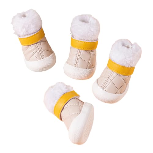 4Pcs Pet Schuhe Einstellbare Kontrastfarbe Winddicht Verschluss Band Design Halten Warm Plüsch Kleine Hund Winter Verdicken Schnee Stiefel von Leadrop