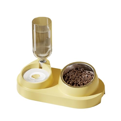 Kunststoffflasche Pet Feeder Pet Feeder Pet Feeder Pet Feeder 2-in-1 Automatischer Wasserspender mit abnehmbaren Edelstahlnäpfen Haustierbedarf Gelb von Leadrop