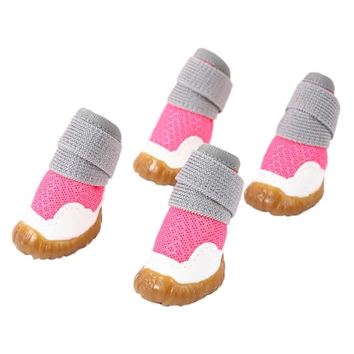 Reflektierende Hundeschuhe mit rutschfestem Silikon, 4 Stück, reflektierend, rutschfest, Pfotenschutz, Befestigungsband, Haustierzubehör, Rosa, Größe XL von Leadrop