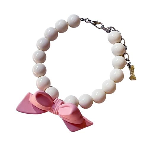 Haustier-Halskette mit rosa Schleife, ungiftiges Kunststoffhalsband mit verlängerter Kette, Perlenhalskette für Katzen, kleine, mittelgroße Hunde, Haustierbedarf von Leadthin