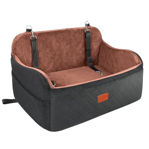 Lealchum Hundeautositz für mittelgroße Hunde, Hundesitz Automit verstellbaren Leinen, Komfort mit Memory-Schaum-Füllung, Sicherheitsreise pro Autositz mit Rutschfester Unterseite (Black/Grey, Large) von Lealchum