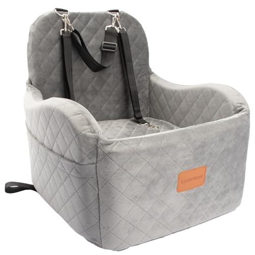 Lealchum Hund Booster Autositz für kleine/mittlere Hunde, Ultra weicher Stoff Auto Hundesitz mit erhöhtem Kissen, vollständig abnehmbar und waschbar Haustier Autositz mit 3 Riemen(Grey, Medium) von Lealchum