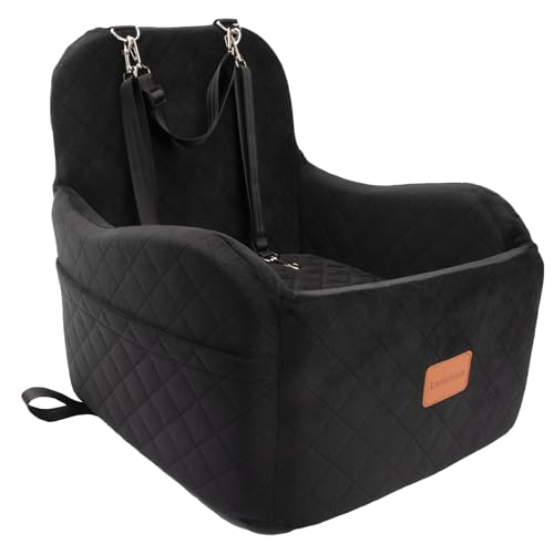 Lealchum Hund Booster Autositz für kleine/mittlere Haustiere, Welpe Autositz mit erhöhten Kissen, vollständig abnehmbar und waschbar Haustier Autositz mit 2 Aufbewahrungstaschen(Black, Medium) von Lealchum