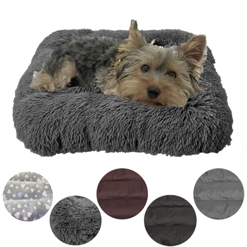 Leanbe Hundebett Hundekissen Hundematratze Ruheplatz Hunde Matratze (Grau Shaggy, S:60x50x6cm) von Leanbe