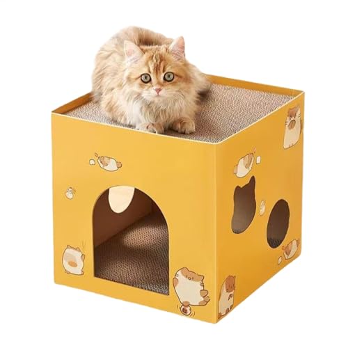 Cat Claw Sharpener House, Multifunctional Cat Scratcher, Cardboard Cat Scratcher House, Comfortable Cats Toy and Scratcher Combo, Oase-Thema Moderner Katzenbaum 123 cm Hoch, Stilvoller Kletterbaum von LearnLyrics