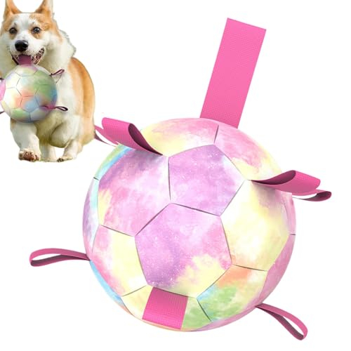 LearnLyrics Fußball für Hunde, Fußball für Hunde | Fußballspielzeug für Hunde mit Laschen – kreatives Spielzeug für Hunde, Fußball mit Gurten, Spielzeug von LearnLyrics