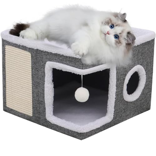 LearnLyrics Katzenhöhlen für Wohnungskatzen,Katzenhäuser für Wohnungskatzen, Halbgeschlossenes, Cat Bed semi-Enclosed pet Supplies Winter warm Thick Storage Folding mat Double-Layer cat House von LearnLyrics