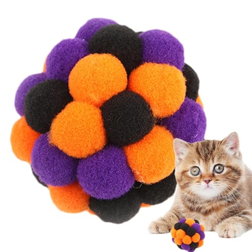 LearnLyrics Katzenspielzeug-Bälle, Katzen-Pom-Pom-Bälle-Spielzeug | Haustier-Katzenspielzeugball,Bissfester interaktiver Plüschspielzeugball, Jagdspielzeugbälle für kleine Katzen im Innenbereich von LearnLyrics