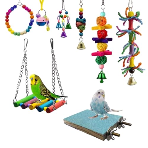 LearnLyrics Spielzeug für Vogelsittiche, Kauspielzeug für Vögel | Futtersuche-Häcksler-Spielzeugset 8-TLG.,Papageienkäfig-Beißspielzeug, Vogel-Kauspielzeug, Kletterleitern, Vogelspielzeug, von LearnLyrics