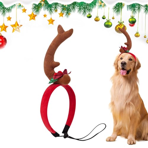 LearnLyrics Stirnband aus Rentierholz für Hunde, Stirnband aus Rentierholz für Hunde – Haarband für Hunde Weihnachten Cartoon – weiche Kappen für Haustiere, mit Gummiband von LearnLyrics