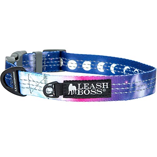 Leash Boss Hundehalsband, gemustert, Design-Kollektion, bunt, mit 3 reflektierenden Nähten, für kleine, mittelgroße und große Hunde, Größe L, 2,5 cm breit, Halsumfang ca. 42–63 cm, Weltall-Design von Leash Boss