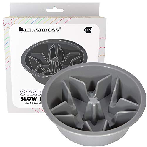 Leashboss Anti Sling Bowl Dog - Labyrinth für erhöhte Fütterungsstationen - Anti Sling Bowl Dog - Slow Feeder Dog für große, mittlere und kleine Rassen (1,5 Cup - 6-6,25 Inch Fütterungslöcher, Grau) von Leash Boss