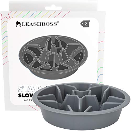 Leashboss Anti Sling Bowl Dog - Labyrinth für erhöhte Fressplätze - Anti Sling Bowl Dog - Slow Feeder Dog für große, mittlere und kleine Rassen (2 Tassen - 19,1-20,3 cm Fresslöcher, Grau) von Leash Boss