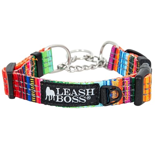 Leashboss Hundehalsband, Martingale, gemustert, reflektierend, Muster-Kollektion, Edelstahl-Kette, kein Ziehen, Trainingshalsband (klein 30,5 cm - 36,8 cm Halsumfang x 1,9 cm breit, Deckenmuster) von Leash Boss