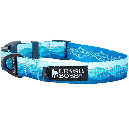 Leashboss gemustertes reflektierendes Hundehalsband, Muster-Kollektion, buntes Hundehalsband mit DREI Reflektionsfäden für kleine, mittelgroße und große Hunde, Medium (13.5-19.5" Neck x 1" Wide) von Leash Boss