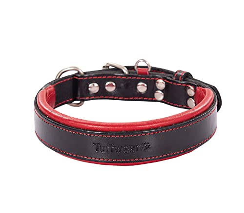 Hundehalsband, Echtleder Hundehalsband, Schwerlast Hundehalsband, Breit Hundehalsband für kleine Hunde, mittelgroße Hunde, große Hunde und extra große Hunde (groß, rot & schwarz) von Leather Street