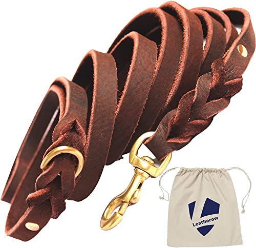 Leatherow Hundetrainingsleine aus Leder mit Kupferhaken,Robuste Hundeleine für große, mittelgroße und kleine Hunde,Starke Flexible geflochtene Handarbeit (3 m, Dunkelbraun) von Leatherow