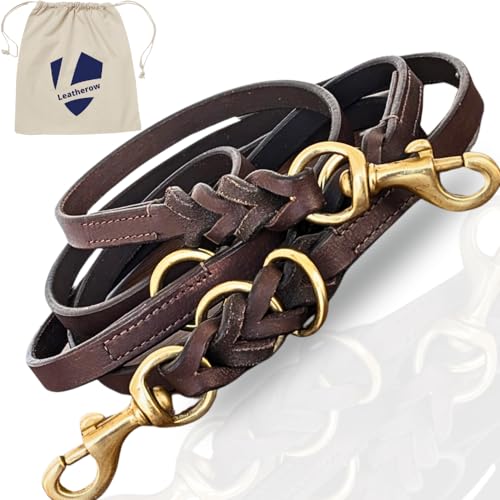 Leatherow Multifunktionale 2,4 m lange Leder-Hundeleine, echtes Leder, freihändige Leine, Hundetrainingsleine für kleine, mittelgroße und große Hunde, Dunkelbraun, 2,4 m von Leatherow