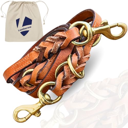 Leatherow Multifunktionale 2,4 m lange Leder-Hundeleine, echtes Leder, freihändige Leine, Hundetrainingsleine für kleine, mittelgroße und große Hunde, Hellbraun, 2,4 m von Leatherow