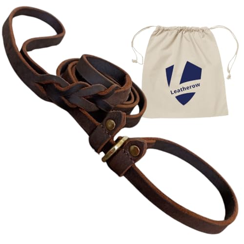 Premium Hundetrainingsleine aus Leder, 1,27 cm breit, robuste Leine, verstellbar mit Schieber, weich geflochten, für kleine bis große Hunde (Braun, 1,8 m) von Leatherow