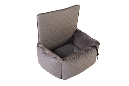 Lebon - Reisebett Autobett Peggy -Ideal für den Autositz oder für unterwegs - Kunstleder gesteppt Grau - Edles Design - Kuschelweiches Hundebett von Lebon