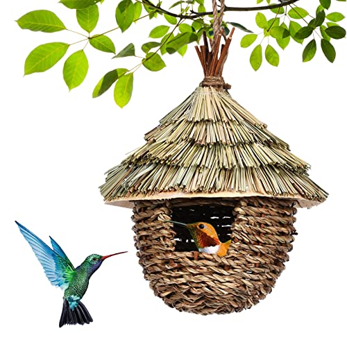 Garten gewebtes Gras Vogelhaus, handgewebte Vogel Nistkästen, Vogelhaus Kolibri Nistkasten Beutel, Naturgras Hung Vogel für Garten Terrasse Rasen Büros Innen- und Gartendekoration von Lecerrot