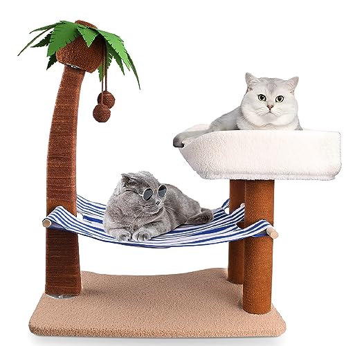 Lechansen Kratzbaum mit Hängematte, 74 cm hoch, Katzenkratzbaum mit Katzenbett für Indoor-Katzen, Sisalseil, Kratzbaum mit hängendem Ball für kleine Katzen von Lechansen