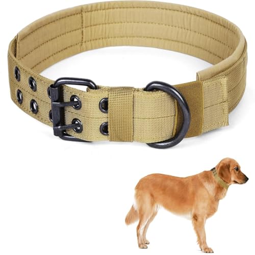 Breites Nylon-Hundehalsband, Gepolstertes Hundehalsband, Verstellbare Trainingshalsbänder für kleine, mittlere und große Hunde (Khaki, L) von Ledander