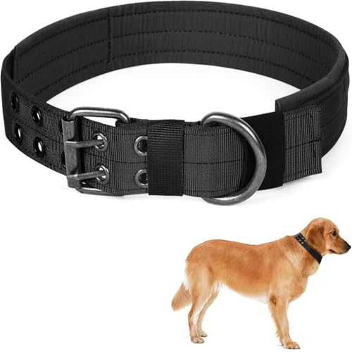 Breites Nylon-Hundehalsband, Gepolstertes Hundehalsband, Verstellbare Trainingshalsbänder für kleine, mittlere und große Hunde (Schwarz, L) von Ledander