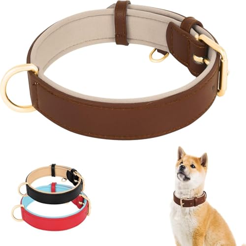 Gepolstertes Hundehalsband aus Leder – Strapazierfähiges, Verstellbares Halsband aus Echtem Leder für Welpen, Kleine und Mittlere Hunde (Braun, M) von Ledander