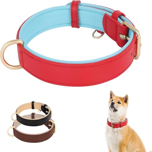 Gepolstertes Hundehalsband aus Leder – Strapazierfähiges, Verstellbares Halsband aus Echtem Leder für Welpen, Kleine und Mittlere Hunde (rosa, M) von Ledander