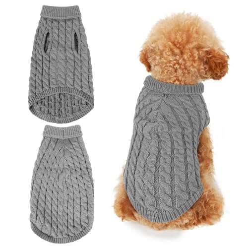 Hundepullover für kleine und mittelgroße Hunde, warme Winter-Hundepullover, Rollkragen-Strickpullover für Hunde (Grau, L) von Ledander