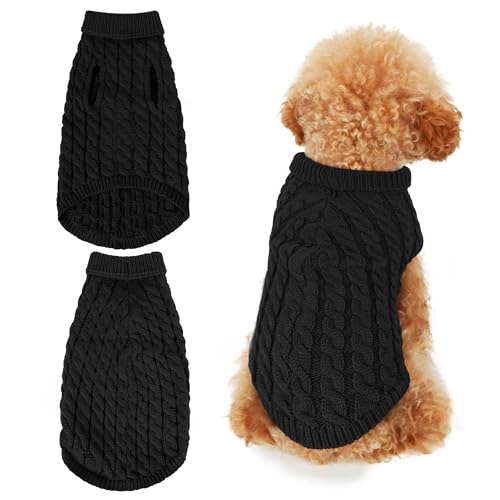 Hundepullover für kleine und mittelgroße Hunde, warme Winter-Hundepullover, Rollkragen-Strickpullover für Hunde (Schwarz, XL) von Ledander